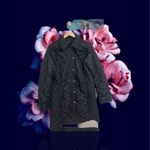 Small Lands End Black Quilted Jacket Long Coat